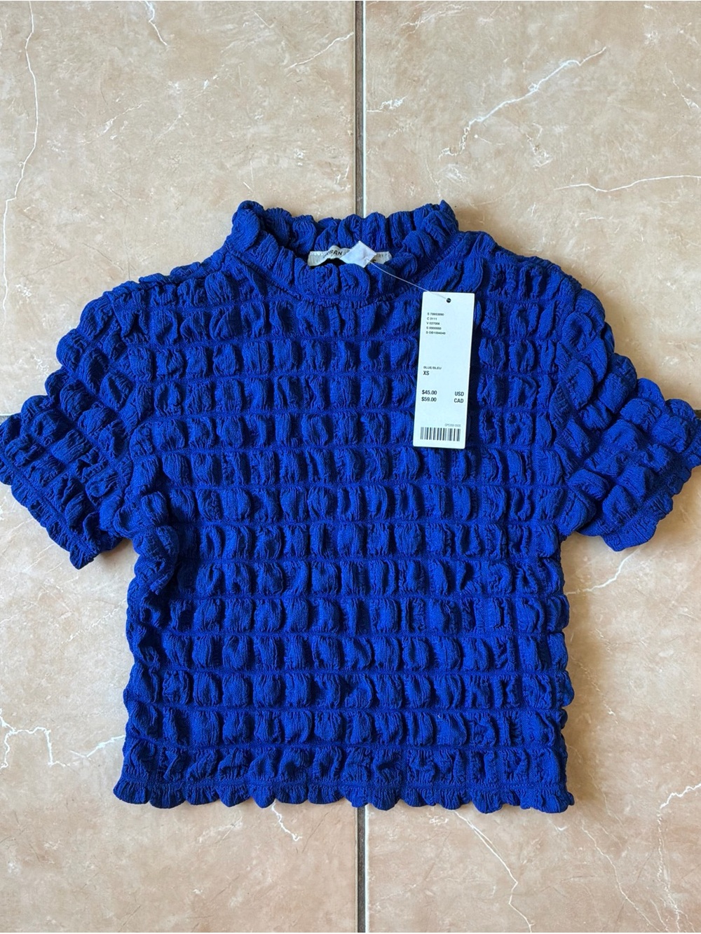 Urban Outfitters Royal Blue Textured Short Sleeve Top